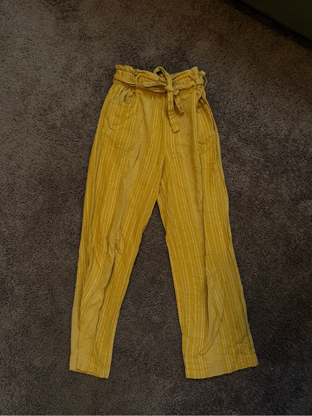 Mustard Paperbag Waist Linen Pants